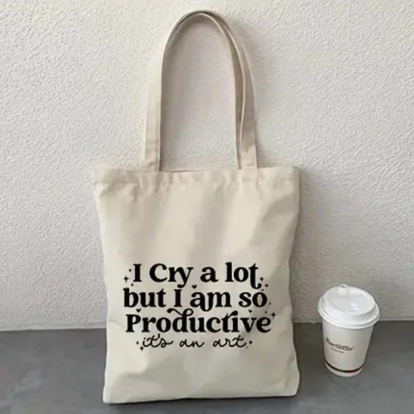 Taylor Swift “I Cry A Lot But I Am So Productive” Canvas Tote Bag - Picture 1 of 4